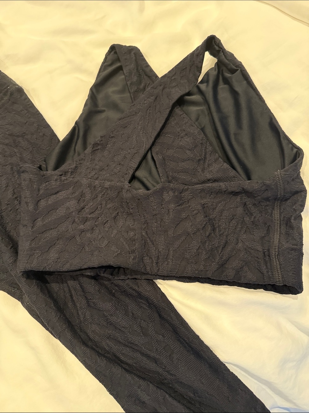 Emily Hsu Designs Black Textured Racerback Sports Bra and Leggings Set - Picture 2 of 3